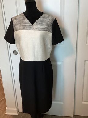 BOSS by Hugo Boss Dapena Elegant V-Neck line color block sheath Midi  Dress 10